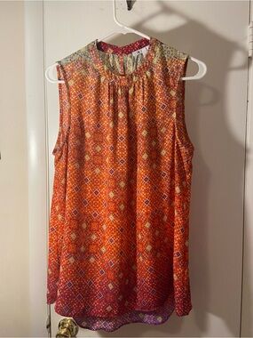 DR2 Orange Floral Mosaic Sleeveless Blouse